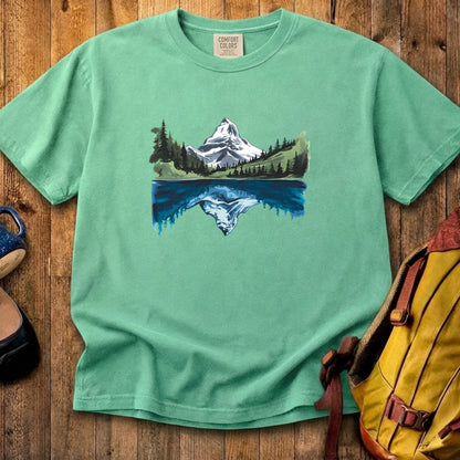 Painted Mountain Lake Reflection Cotton T-Shirt