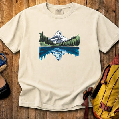 Painted Mountain Lake Reflection Cotton T-Shirt