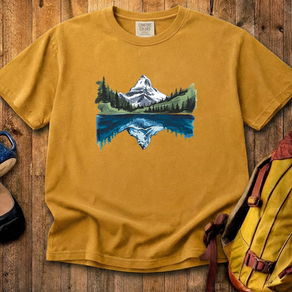 Painted Mountain Lake Reflection Cotton T-Shirt
