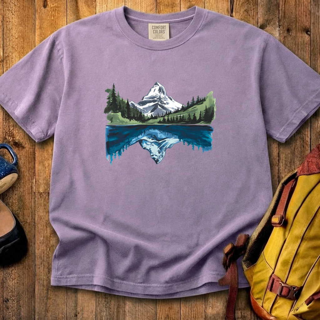 Painted Mountain Lake Reflection Cotton T-Shirt