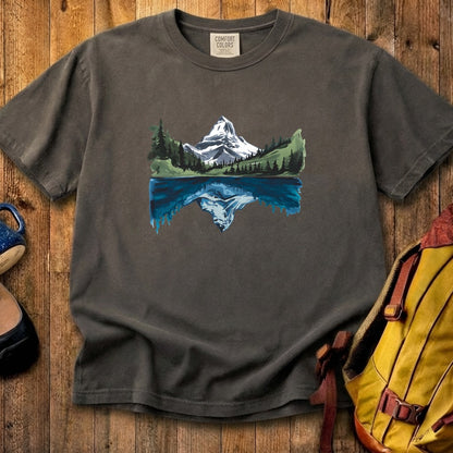 Painted Mountain Lake Reflection Cotton T-Shirt
