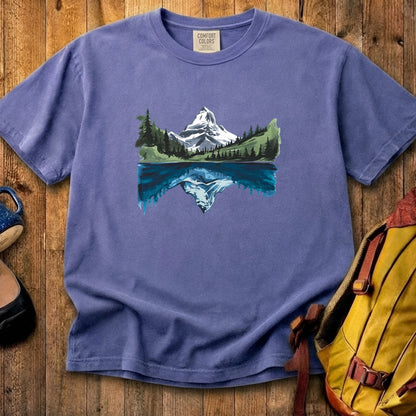Painted Mountain Lake Reflection Cotton T-Shirt