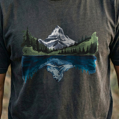 Painted Mountain Lake Reflection Cotton T-Shirt