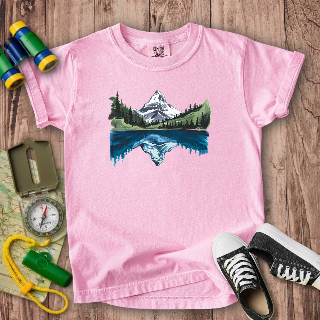 Painted Mountain Lake Reflection Kids Cotton T-Shirt