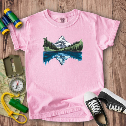 Painted Mountain Lake Reflection Kids Cotton T-Shirt