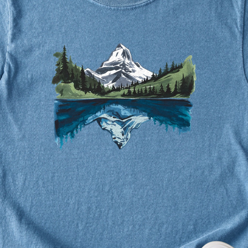 Painted Mountain Lake Reflection Kids Cotton T-Shirt