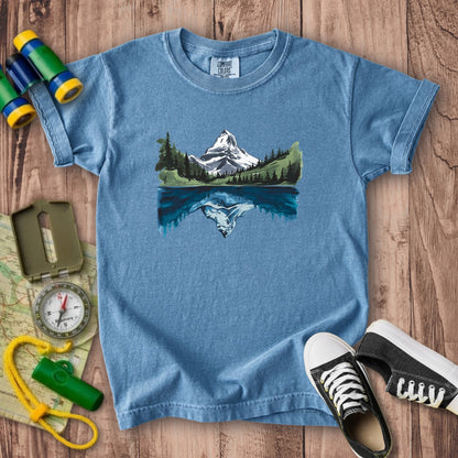 Painted Mountain Lake Reflection Kids Cotton T-Shirt