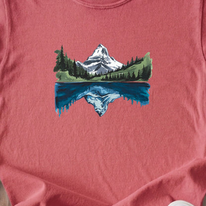 Painted Mountain Lake Reflection Kids Cotton T-Shirt