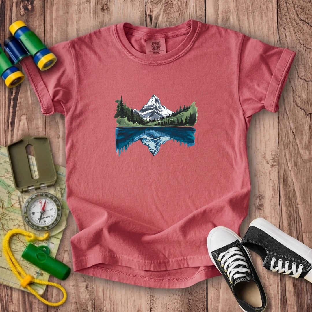 Painted Mountain Lake Reflection Kids Cotton T-Shirt