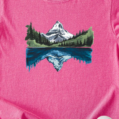 Painted Mountain Lake Reflection Kids Cotton T-Shirt