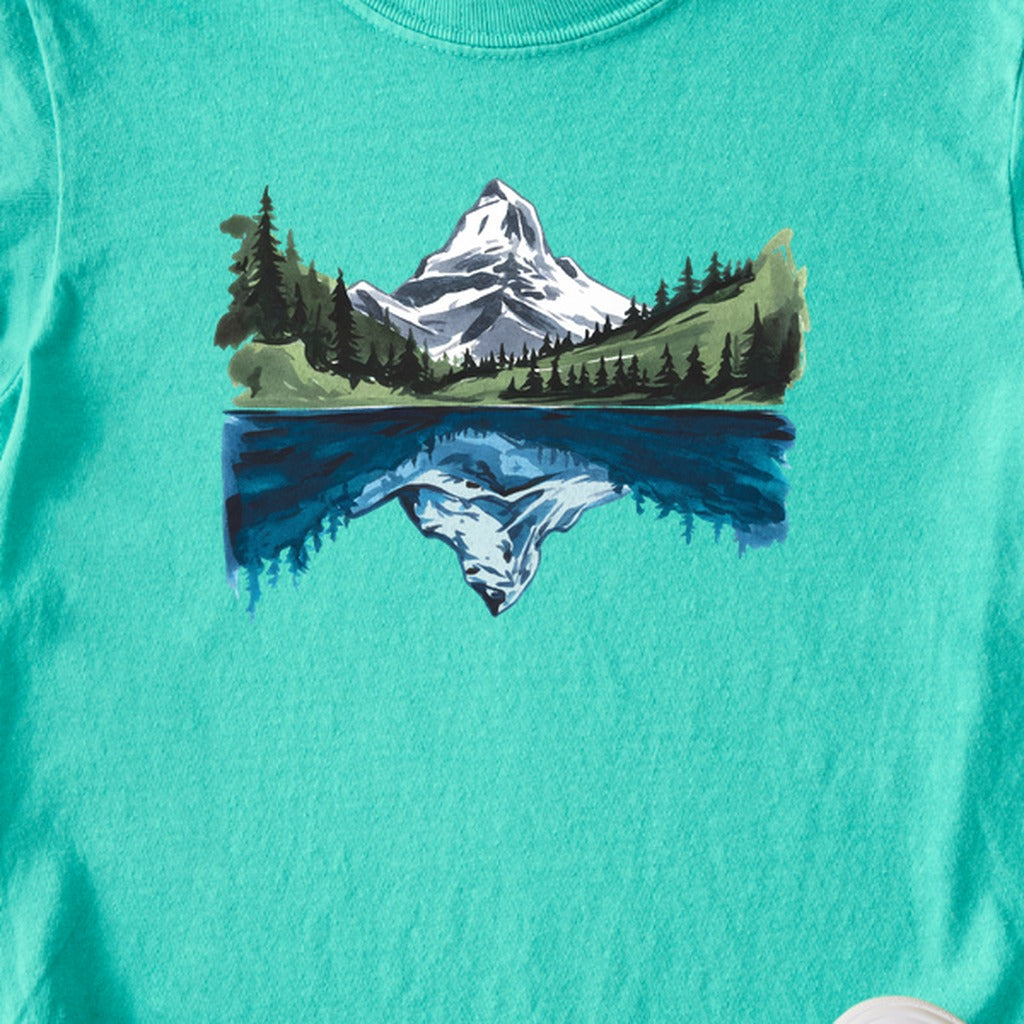 Painted Mountain Lake Reflection Kids Cotton T-Shirt