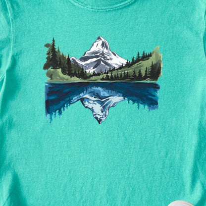 Painted Mountain Lake Reflection Kids Cotton T-Shirt