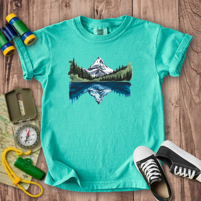 Painted Mountain Lake Reflection Kids Cotton T-Shirt