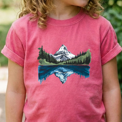 Painted Mountain Lake Reflection Kids Cotton T-Shirt