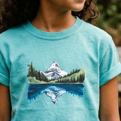 Painted Mountain Lake Reflection Kids Cotton T-Shirt