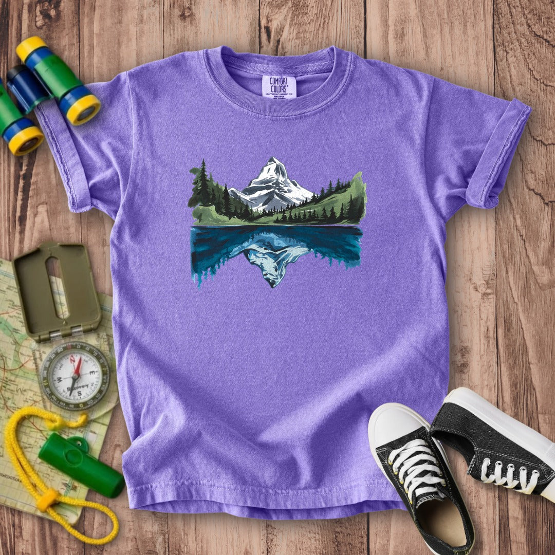 Painted Mountain Lake Reflection Kids Cotton T-Shirt