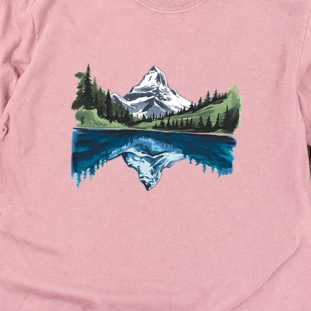 Painted Mountain Lake Reflection Cotton Long Sleeve