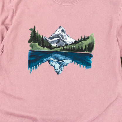 Painted Mountain Lake Reflection Cotton Long Sleeve