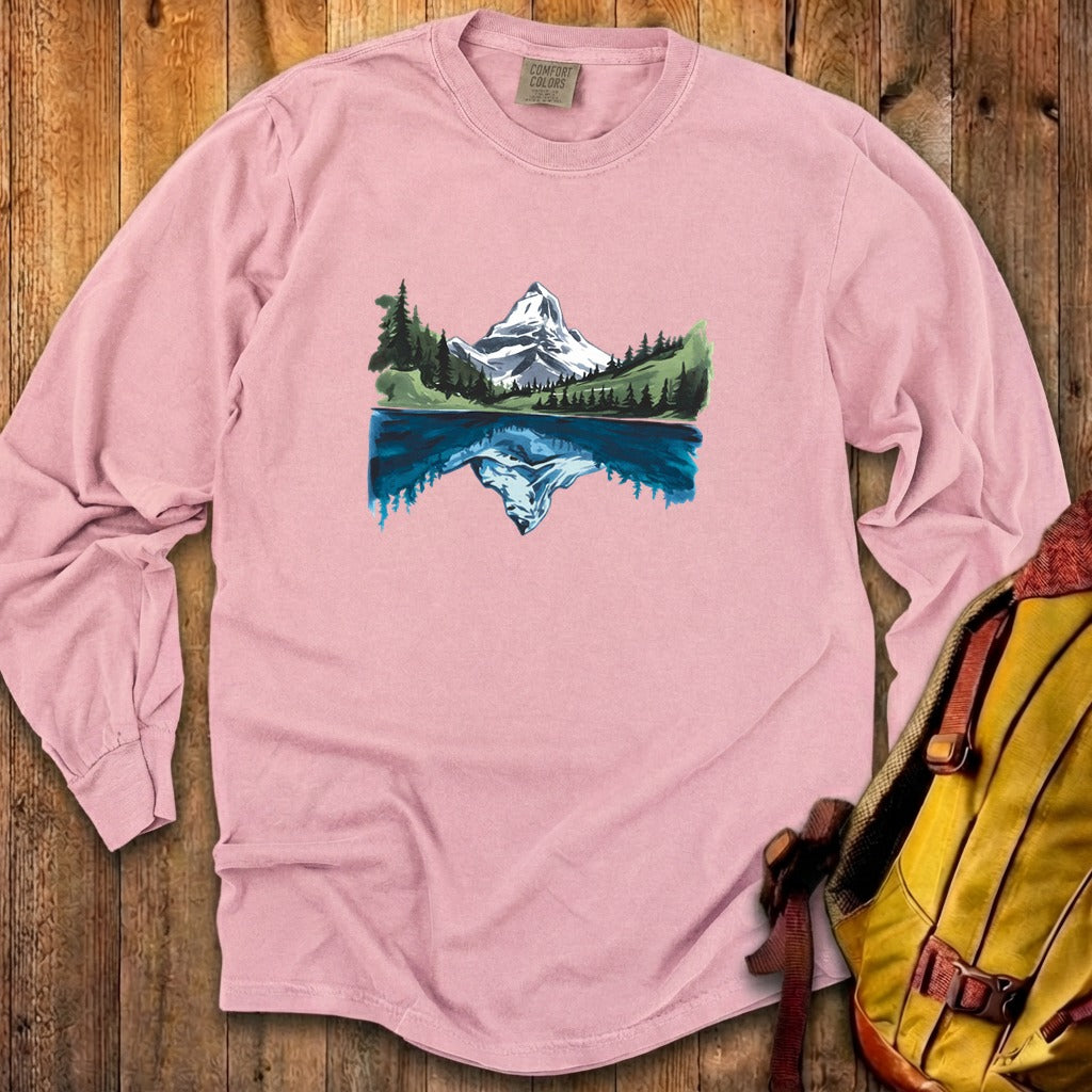 Painted Mountain Lake Reflection Cotton Long Sleeve