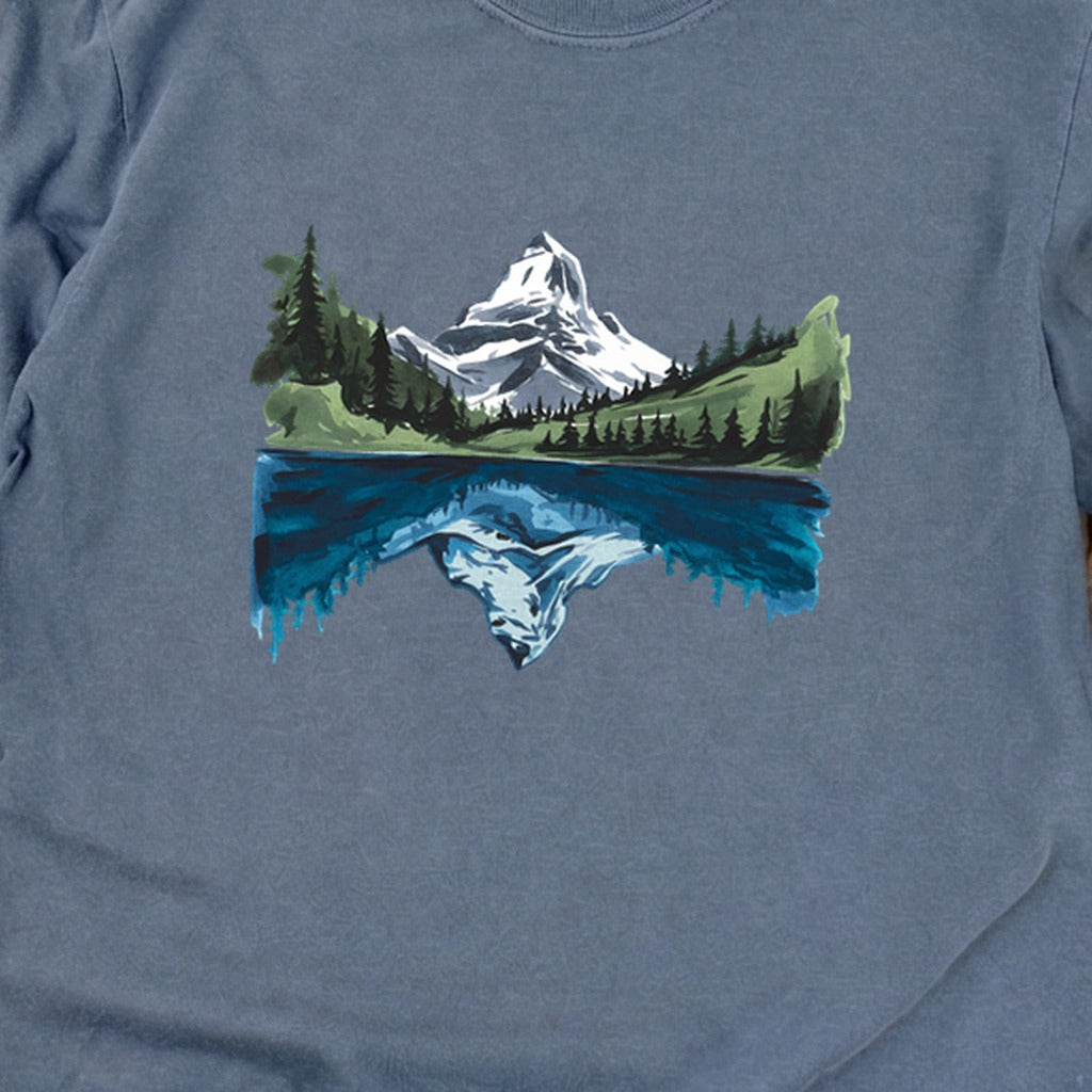 Painted Mountain Lake Reflection Cotton Long Sleeve