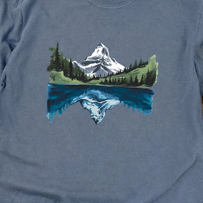 Painted Mountain Lake Reflection Cotton Long Sleeve