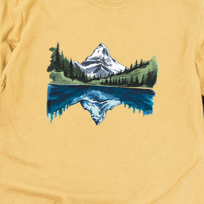 Painted Mountain Lake Reflection Cotton Long Sleeve