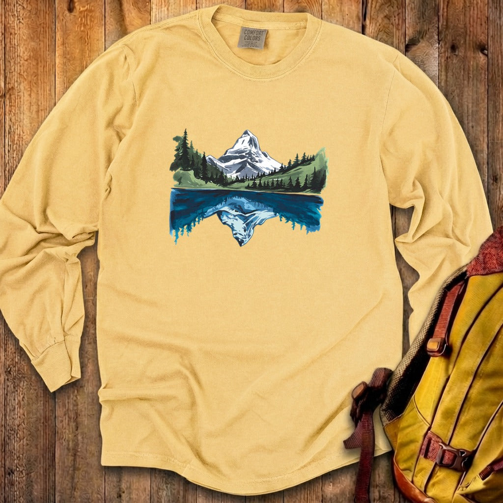 Painted Mountain Lake Reflection Cotton Long Sleeve