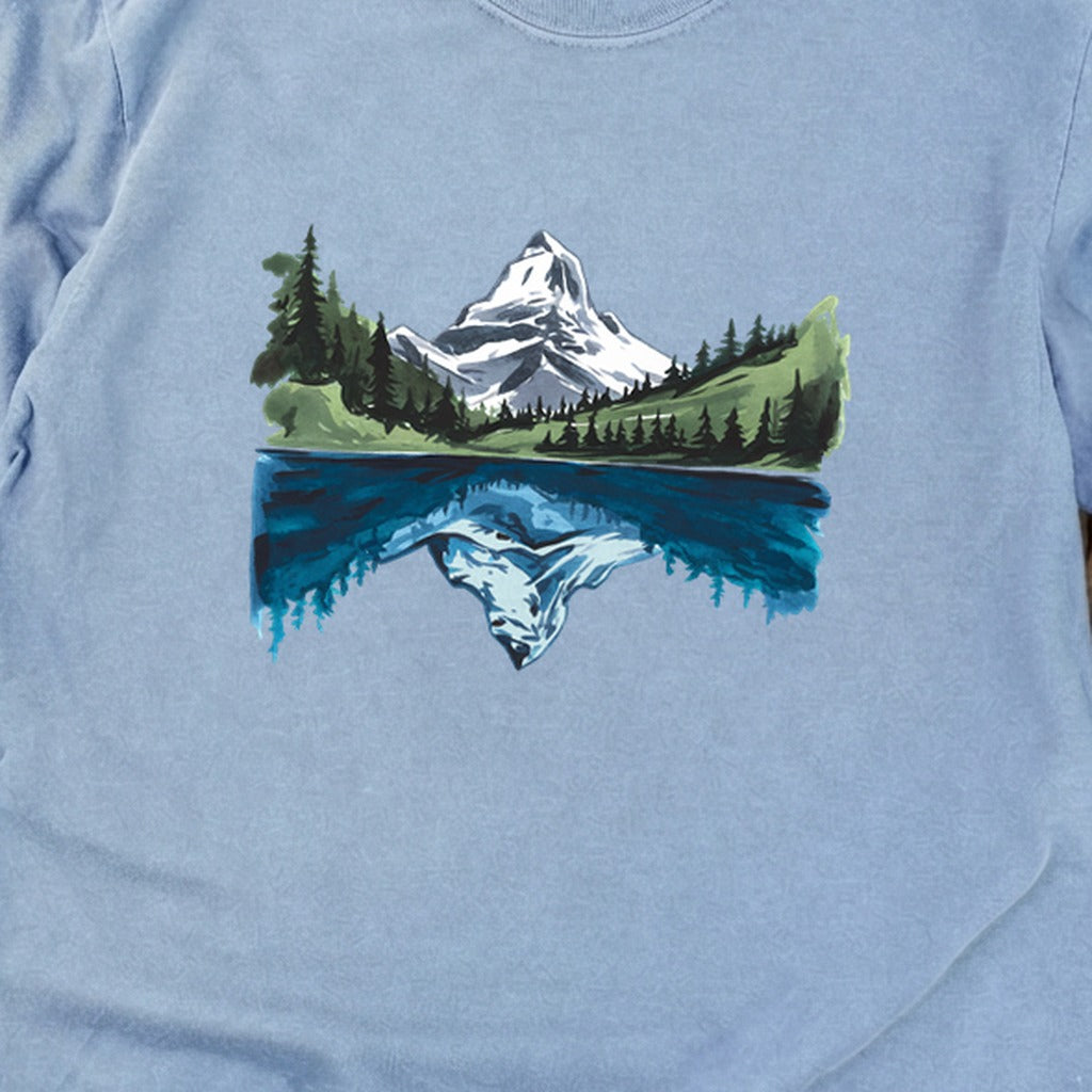 Painted Mountain Lake Reflection Cotton Long Sleeve