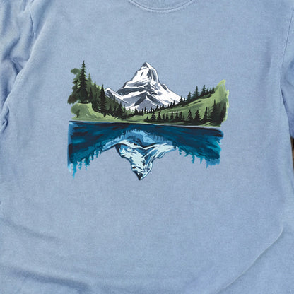 Painted Mountain Lake Reflection Cotton Long Sleeve