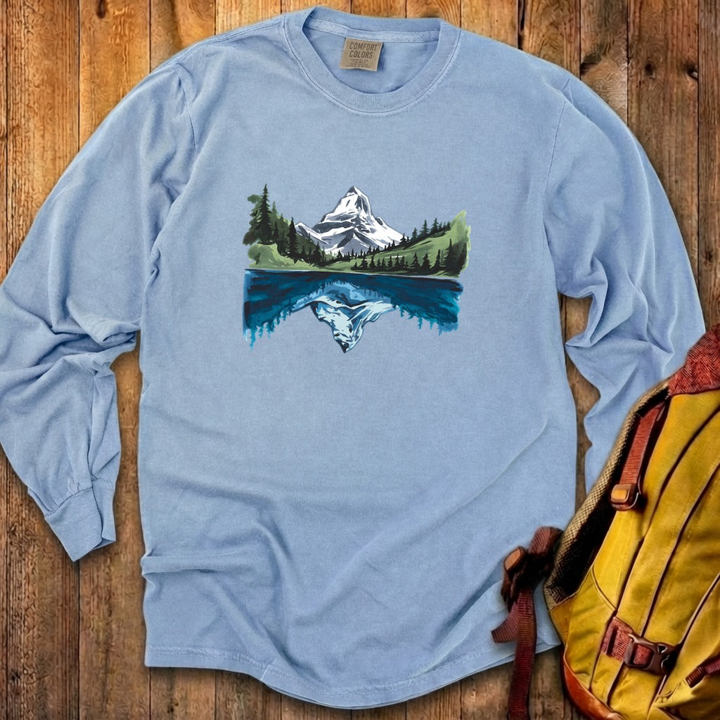 Painted Mountain Lake Reflection Cotton Long Sleeve