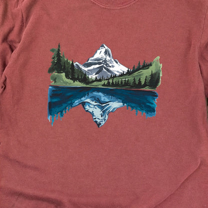 Painted Mountain Lake Reflection Cotton Long Sleeve