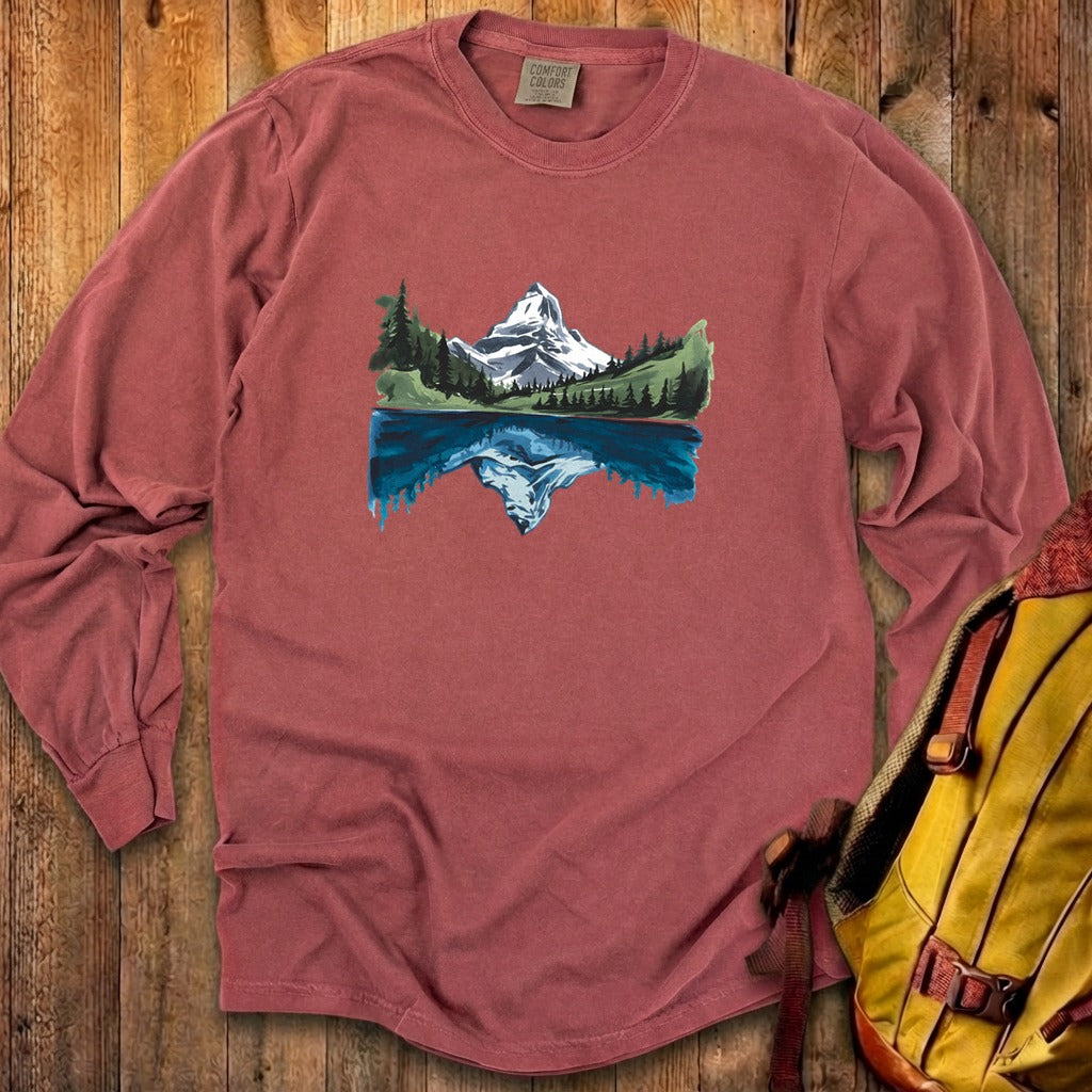 Painted Mountain Lake Reflection Cotton Long Sleeve