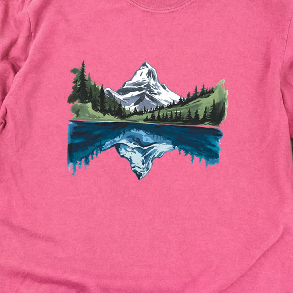 Painted Mountain Lake Reflection Cotton Long Sleeve