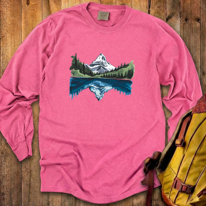Painted Mountain Lake Reflection Cotton Long Sleeve