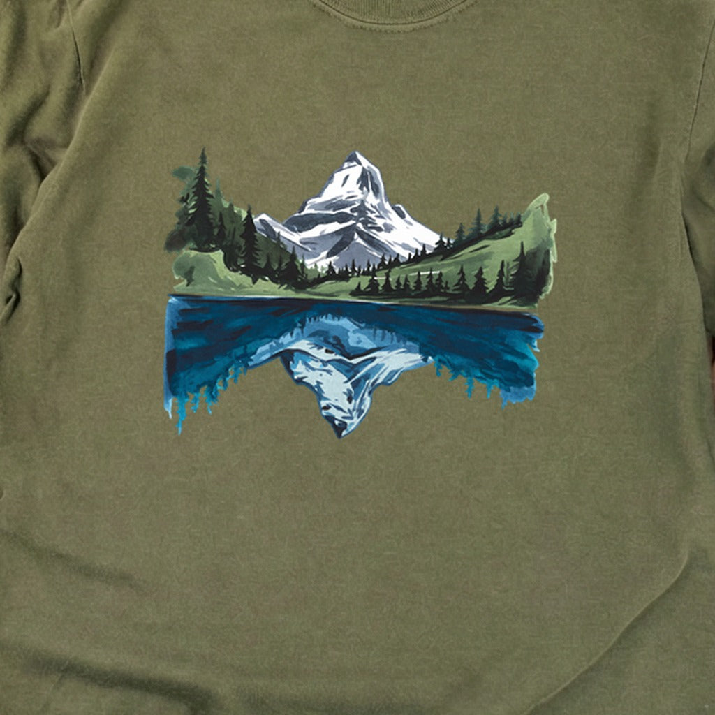 Painted Mountain Lake Reflection Cotton Long Sleeve