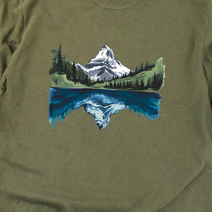 Painted Mountain Lake Reflection Cotton Long Sleeve