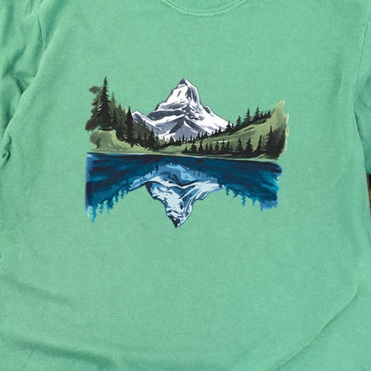 Painted Mountain Lake Reflection Cotton Long Sleeve