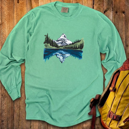 Painted Mountain Lake Reflection Cotton Long Sleeve