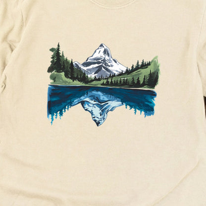 Painted Mountain Lake Reflection Cotton Long Sleeve