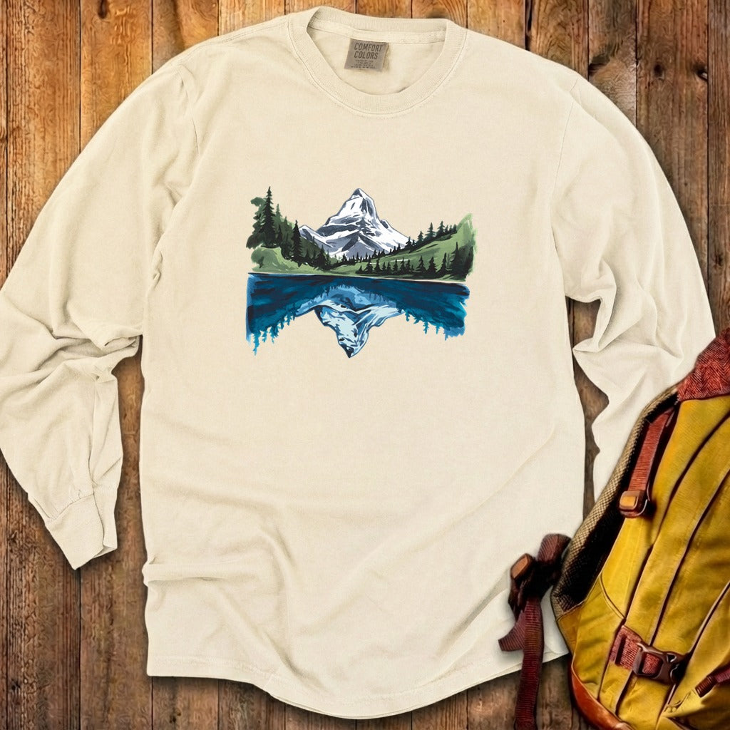 Painted Mountain Lake Reflection Cotton Long Sleeve