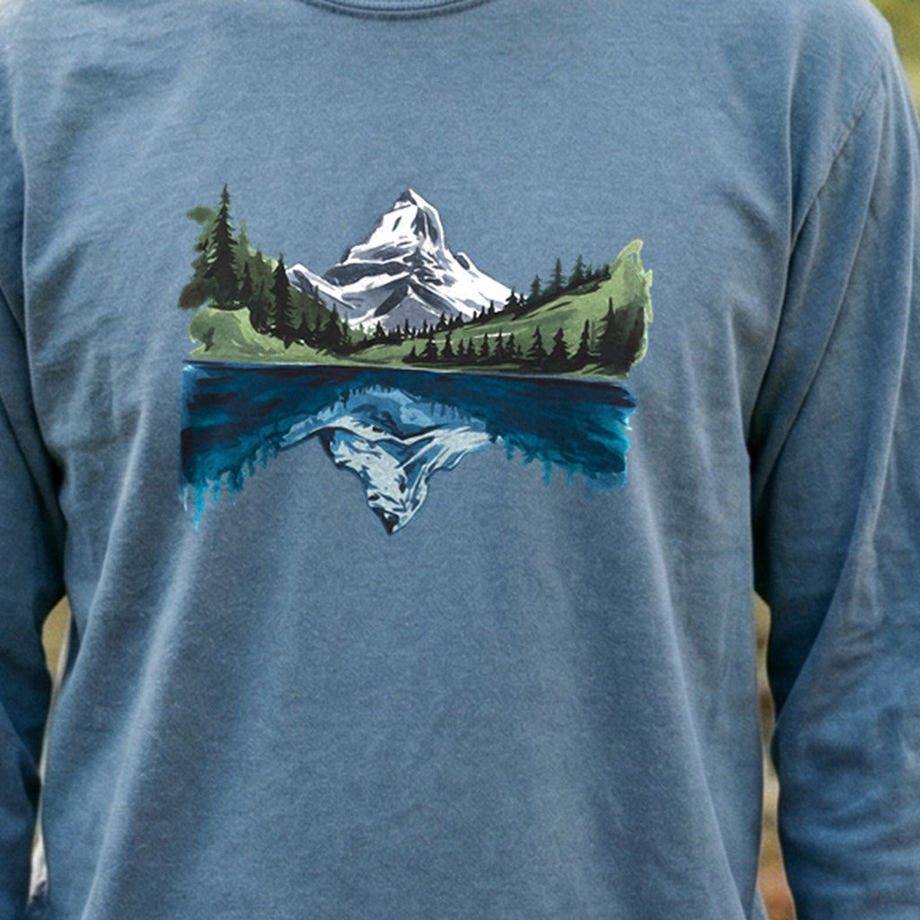 Painted Mountain Lake Reflection Cotton Long Sleeve