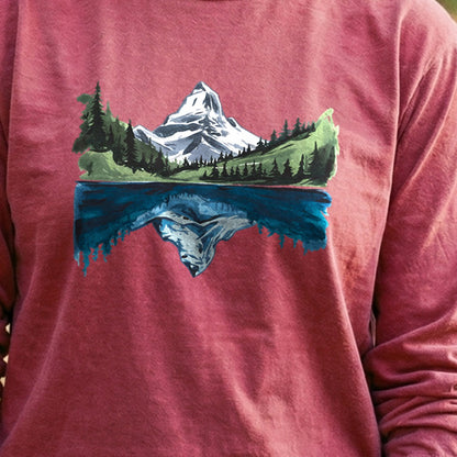 Painted Mountain Lake Reflection Cotton Long Sleeve