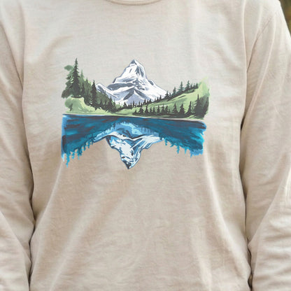 Painted Mountain Lake Reflection Cotton Long Sleeve