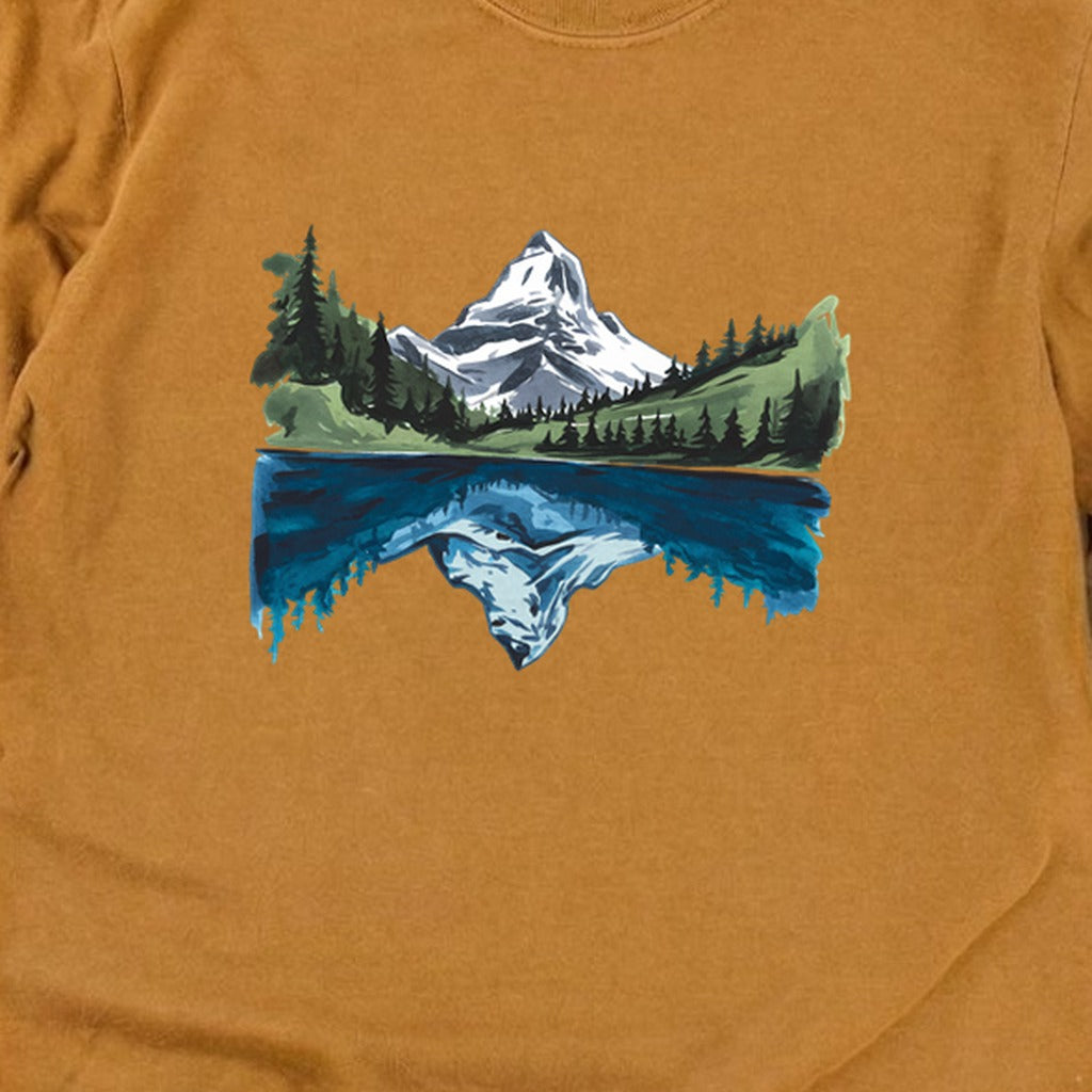 Painted Mountain Lake Reflection Cotton Long Sleeve