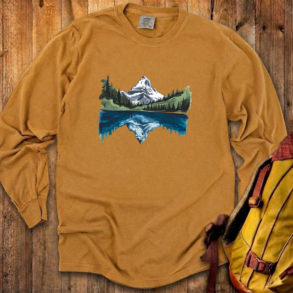 Painted Mountain Lake Reflection Cotton Long Sleeve