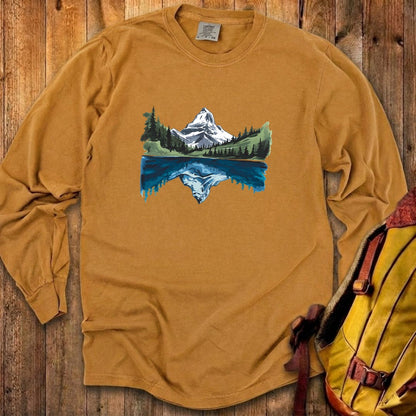 Painted Mountain Lake Reflection Cotton Long Sleeve