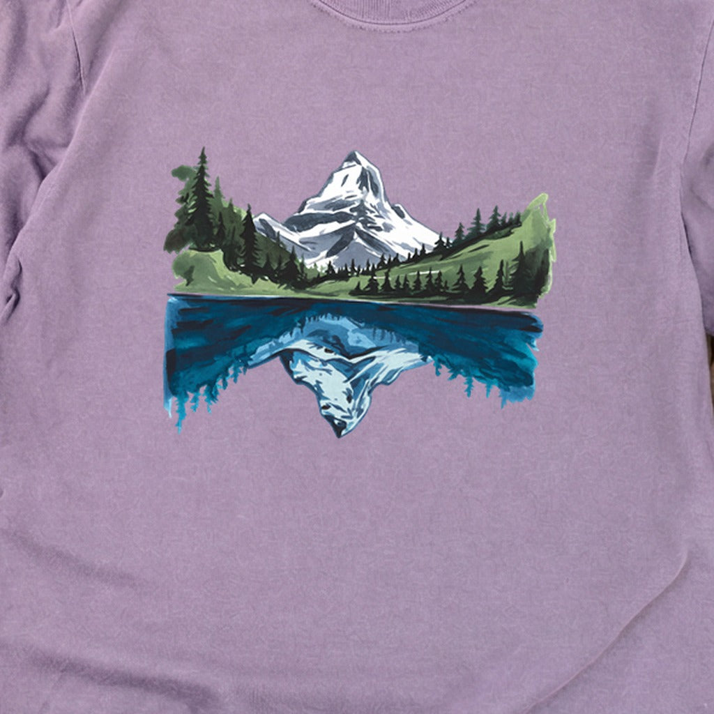 Painted Mountain Lake Reflection Cotton Long Sleeve