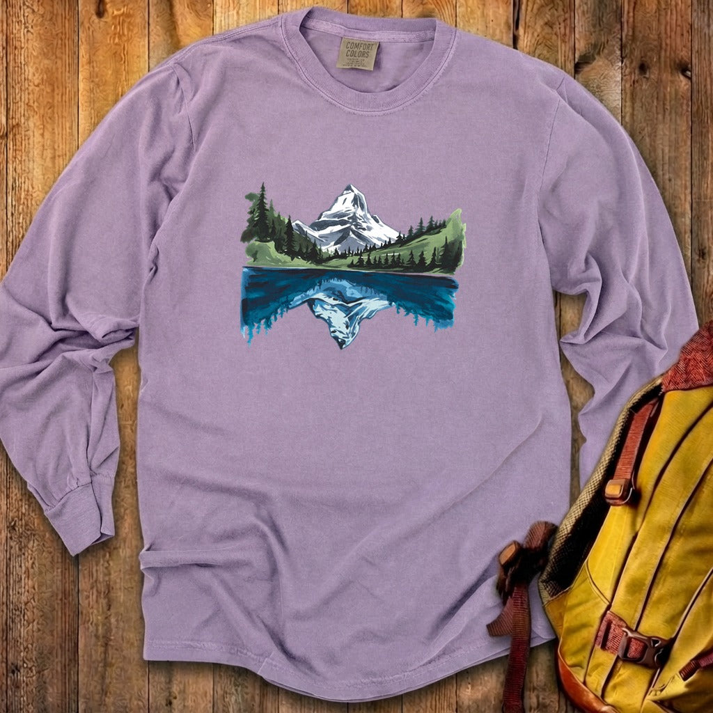 Painted Mountain Lake Reflection Cotton Long Sleeve