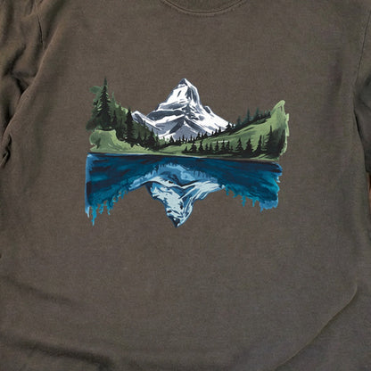 Painted Mountain Lake Reflection Cotton Long Sleeve