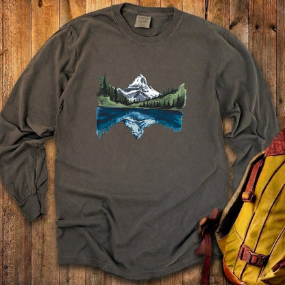 Painted Mountain Lake Reflection Cotton Long Sleeve